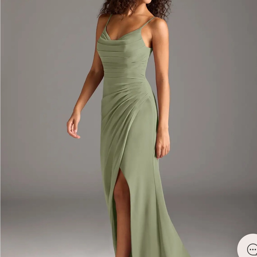 Azazie Olive Green Spaghetti Strap Maxi Dress